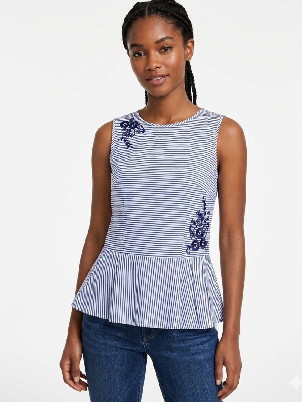 Brooks Brothers Striped Peplum Top with Floral Embroidery Size 2P